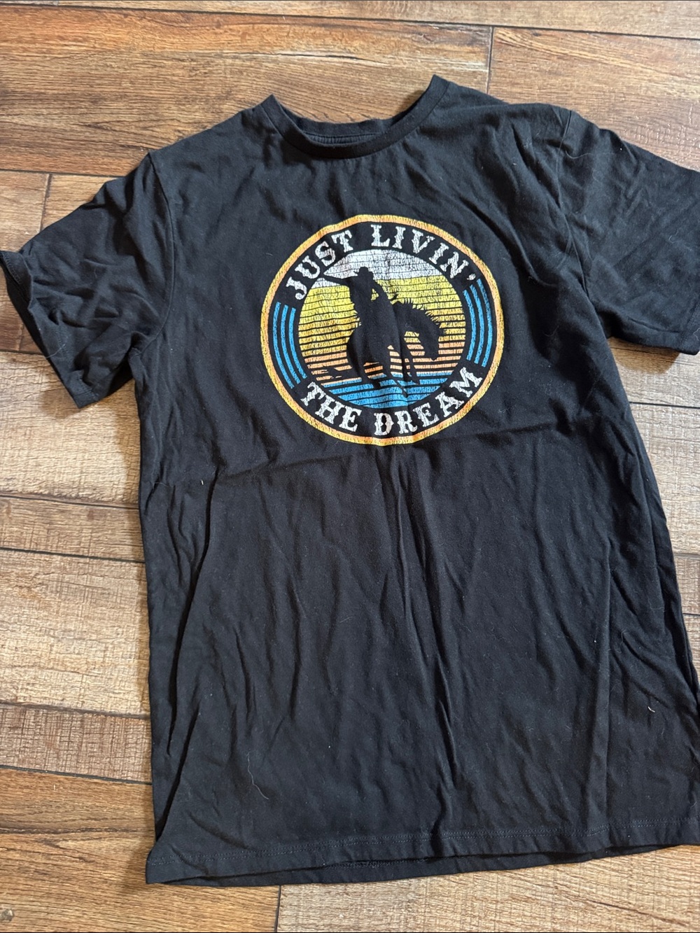 Boys Black Short-Sleeve Graphic Tee with Sunset Rodeo Print